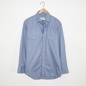 Schaefer Outfitter Medium Western Pearl Snap Shirt Blue Cotton Long Sleeve